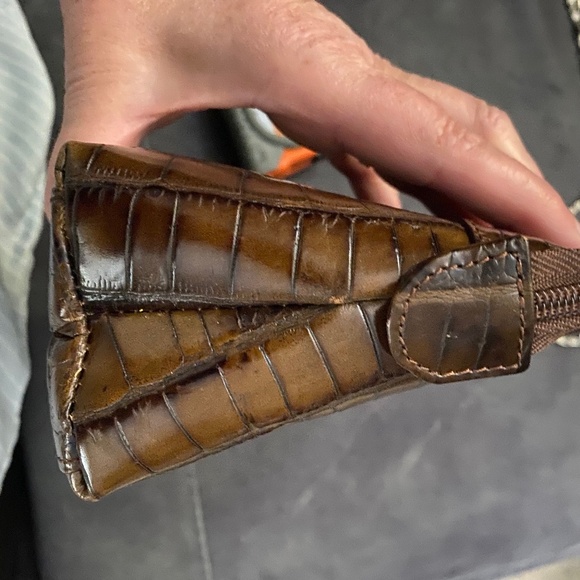 Valentina In Pell Italian Leather Zipper Purse Vintage Croc Style Look - Picture 14 of 16